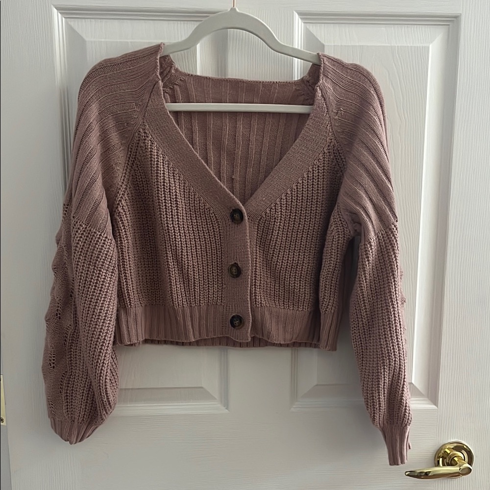 Women's Mauve Button-Up Cardigan Sweater